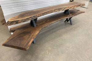 Modern live edge elm slab table with 2 steps of wood