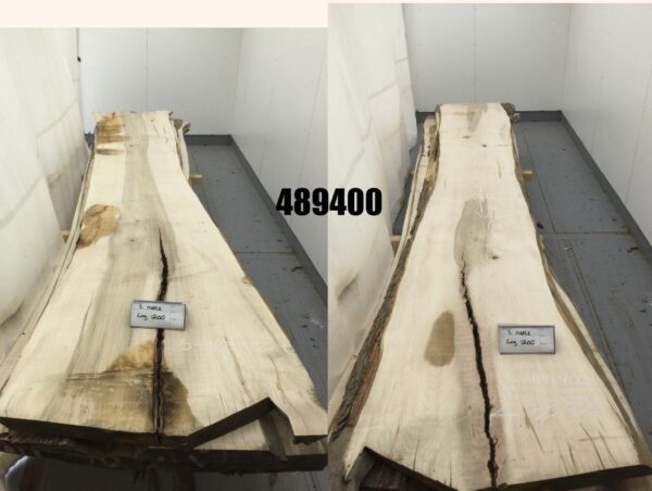 two large wood slabs on metal stands 489400