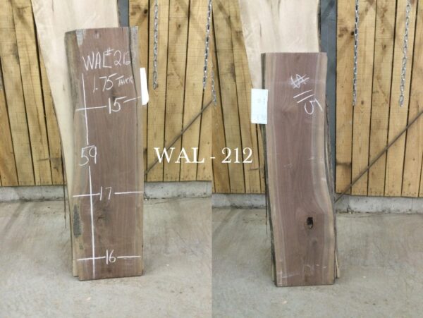 Wooden slabs with measurements and white text WAL 212