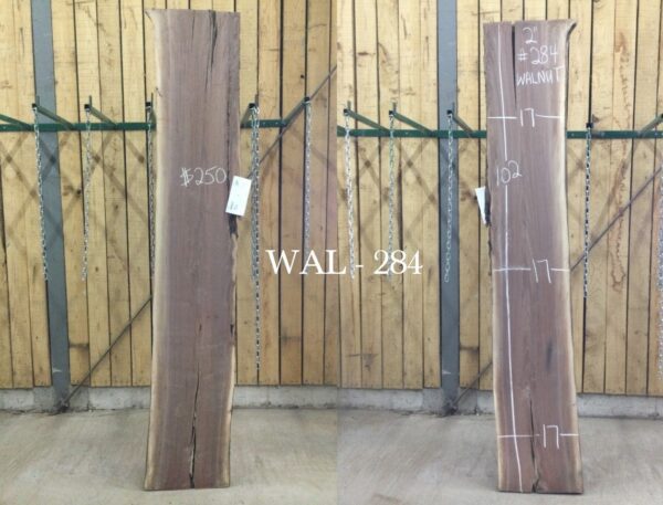 Wooden slabs with measurements and white text 284